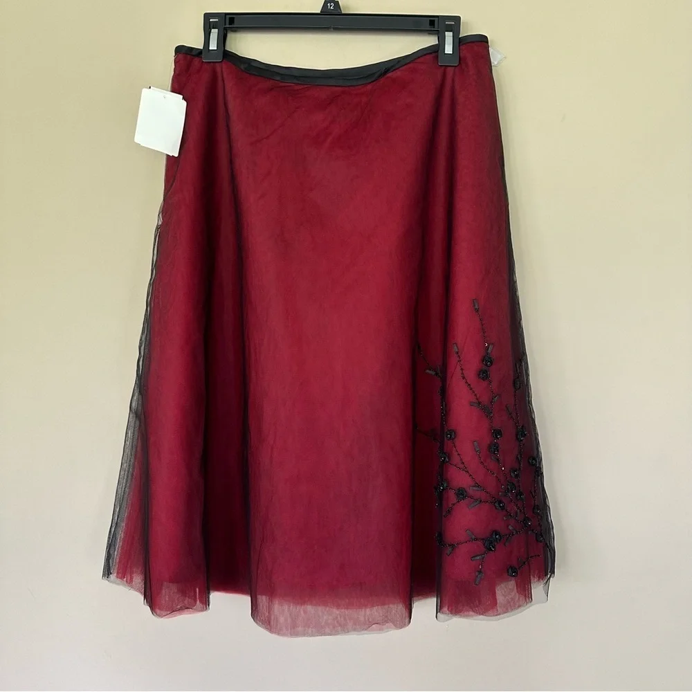 NWT Whimsigoth Skirt Y2K Women 10 Beaded Red Black Tulle Aline Dark Fairy Silk